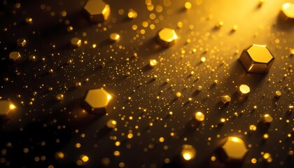 Abstract golden background with hexagons and sparkles