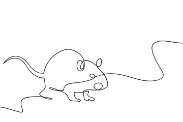 A single, continuous line depicts a sewer rat/labor rat. Single line art design Editable stroke.