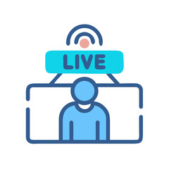 Live streaming icon featuring person blue background for presentation vector illustration