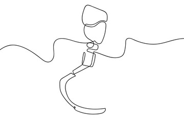 Obraz premium A single, continuous line depicts a prosthetic leg for running. Single line art design Editable stroke.