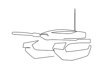 Obraz premium A single, continuous line representing a minimalist tank. Single line art design Editable stroke.