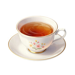 Hot tea in a floral teacup with saucer