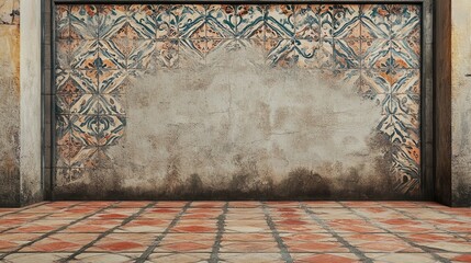 A set of two artistic backdrops featuring old, weathered walls. One is a classic red brick wall, the other a stained and dirty cement surface, perfect for urban and grunge themes.