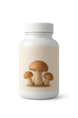 Natural Mushroom Extract Supplement Bottle Isolated on Transparent Background for Wellness Product Mockup, Clean Label Packaging, and Herbal Branding, Herbal Mushroom Supplement Bottle, PNG