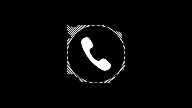 Call recording visual effect with audio spectrum animation on alpha background. glowing squares with phone icon for two-person conversation, audio waveform.