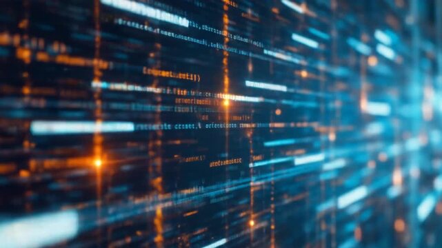 Abstract digital background with data flow. Program code that functions in cyberspace. 4k videos