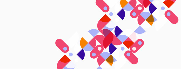 Abstract geometric shapes, pinks, purples, blues. Minimalist design, clean background, modern aesthetic. Simple composition, vibrant colors.