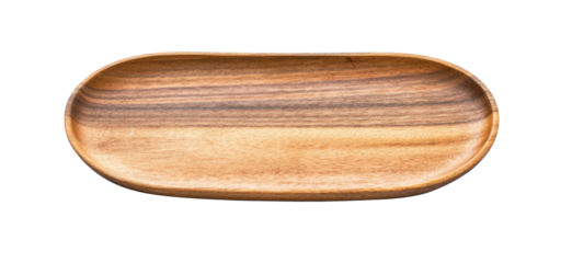 wooden tray, oval shaped isolated on white background.