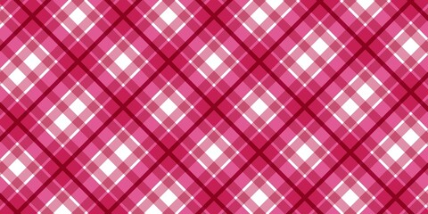 Seamless pink plaid pattern with layered diagonal lines and white diamond highlights, creating a soft checkered background ideal for wallpapers, textiles, and romantic graphic designs.