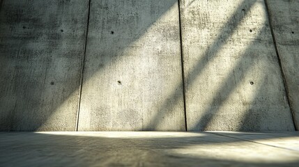 A minimalist and atmospheric background featuring a dark concrete wall illuminated by a sharp, diagonal band of light. Creates a strong contrast and dramatic shadow.