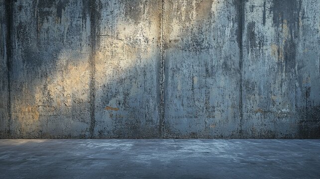 A minimalist and atmospheric background featuring a dark concrete wall illuminated by a sharp, diagonal band of light. Creates a strong contrast and dramatic shadow. - Powered by Adobe