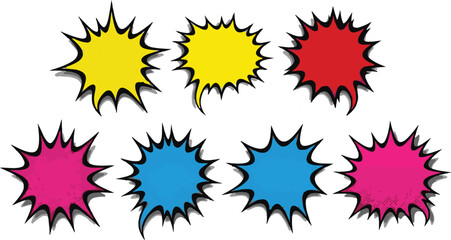 Colorful Comic Book Style Speech Bubbles With Halftone Dots explosion burst