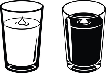 Two glasses one with a small amount of liquid and one full black illustration