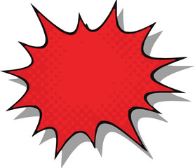 Red jagged speech bubble with polka dot pattern and shadow on white background Keywords: speech bubble, comic, pop art, red, jagged, explosion