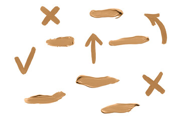 Set of makeup foundation, cosmetic cream smear isolated on white background.