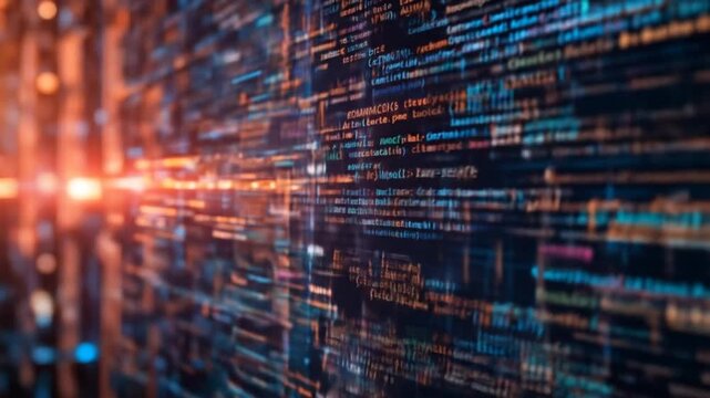Abstract digital background with data flow. Program code that functions in cyberspace. 4k videos