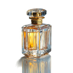 Luxurious amber perfume bottle isolated on white background