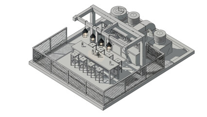 Industrial Facility 3D Rendering with Equipment.