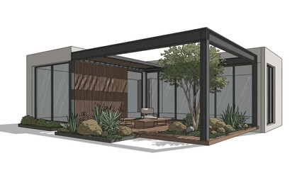 Modern Minimalist House with Open Courtyard Design.