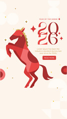 Modern chinese new year 2026 banner vector background with horse colored with colorful chinese patterns for decoration cover card flyer branding poster hieroglyphics mean happy new year