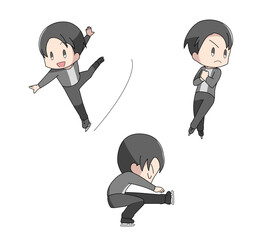 フィギュアスケートのイラスト3種類セット・男性 © すずつか しおり