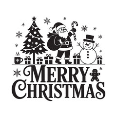 Merry christmas illustration with santa claus snowman and festive elements