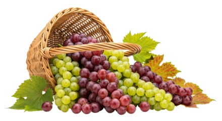 Grapes in a basket isolated on a transparent background