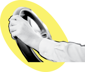 man driving car using one hand, dangerous behavior art collage