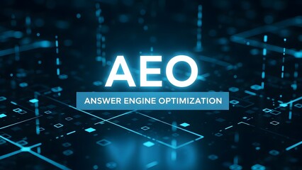 Digital aeronautical engineering optimization concept with bright glowing aeo text on futuristic technology background