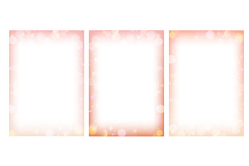 Gradient pastel frames with golden bokeh. Abstract vector borders. Cute yellow templates with blurred transparent edge. Girly soft decorative banner and poster.