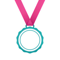 Teal Medal With Pink Ribbon.