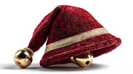 red christmas hat with gold ribbon on white background 