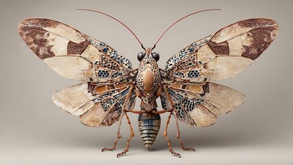 Elaborate cybernetic moth illustration, a striking fusion of natural insect form with intricate mechanical components and futuristic technology, showcasing detailed craftsmanship and innovative design