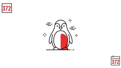 Minimalist penguin icon with a red section and abstract decorative elements