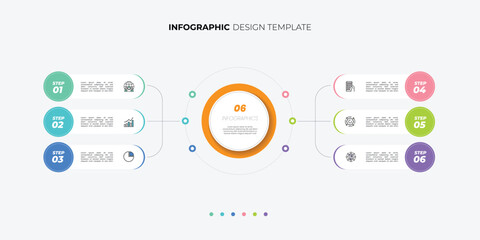 Modern Circle chart infographic template with 6 options for presentations. Infographic 6 diagram chart template for business 6, options, presentation with diagram elements, infographics