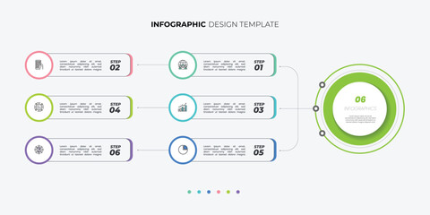 Modern Circle chart infographic template with 6 options for presentations. Infographic 6 diagram chart template for business 6, options, presentation with diagram elements, infographics