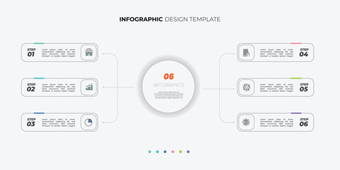 Modern Circle chart infographic template with 6 options for presentations. Infographic 6 diagram chart template for business 6, options, presentation with diagram elements, infographics