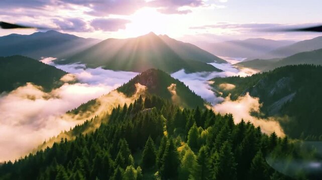 Witness the ethereal drama of God rays illuminating a mountain fog inversion at sunrise.
