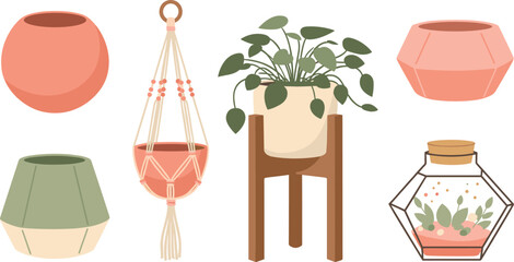 Assorted indoor plant pots and planters
