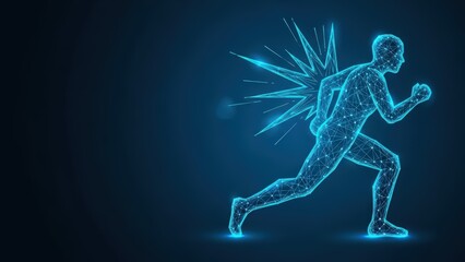 Fototapeta premium Abstract blue human figure with energetic light burst in motion