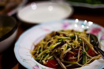 Spicy Crab Papaya Salad On Table