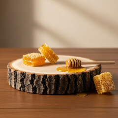 蜂蜜と木の幹、シンプルな背景素材、合成用写真素材