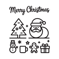 Simple merry christmas icons featuring santa claus and tree