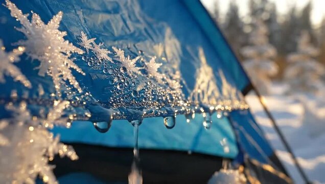 Winter Camping - Frosty Tent in Snowy Landscape.