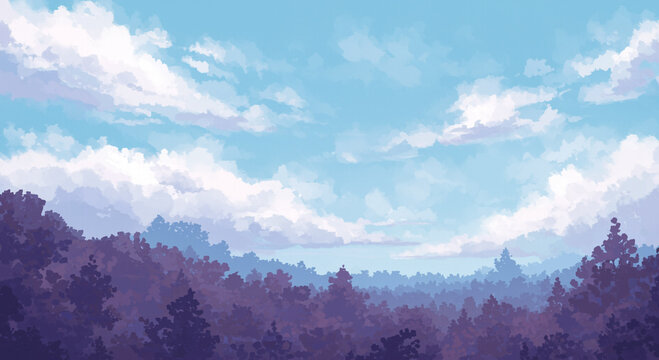 a serene landscape with trees and cloudy blue sky - Powered by Adobe