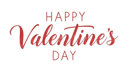 Happy valentines day handwritten in a beautiful red cursive and serif font on white background for valentines day