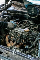 Restoration of Vintage Car Engine. Repairing and Maintaining Old Used Vehicle