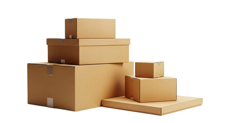 Stack of cardboard boxes isolated on transparent background