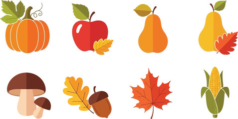 Autumn harvest illustration featuring pumpkins apples pears and other fall produce © Jesmin