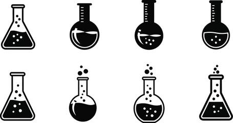 Naklejka premium A collection of various black and white laboratory beakers and flasks